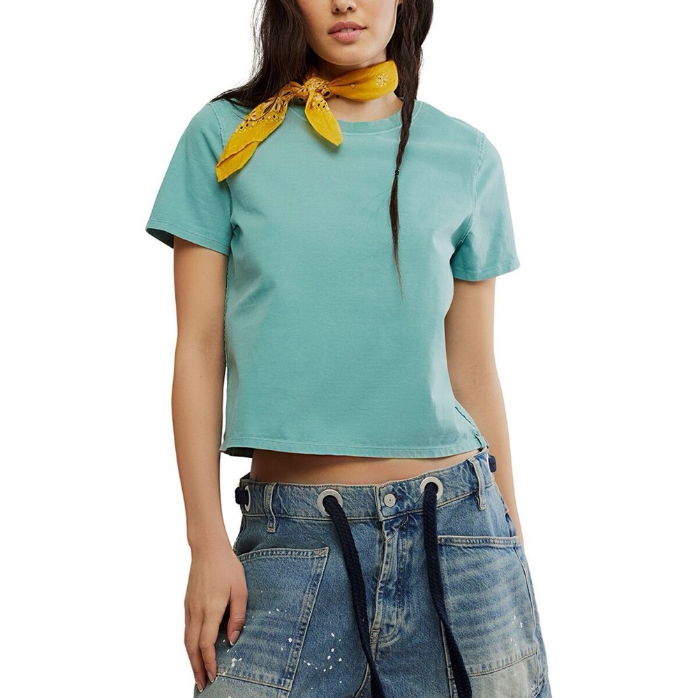 NWT Free People Intimately Everyday Cropped Tee in Mineral Blue